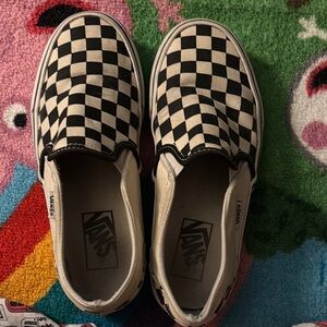 Vans Kids Checkered Slip-On Shoes - Black and White